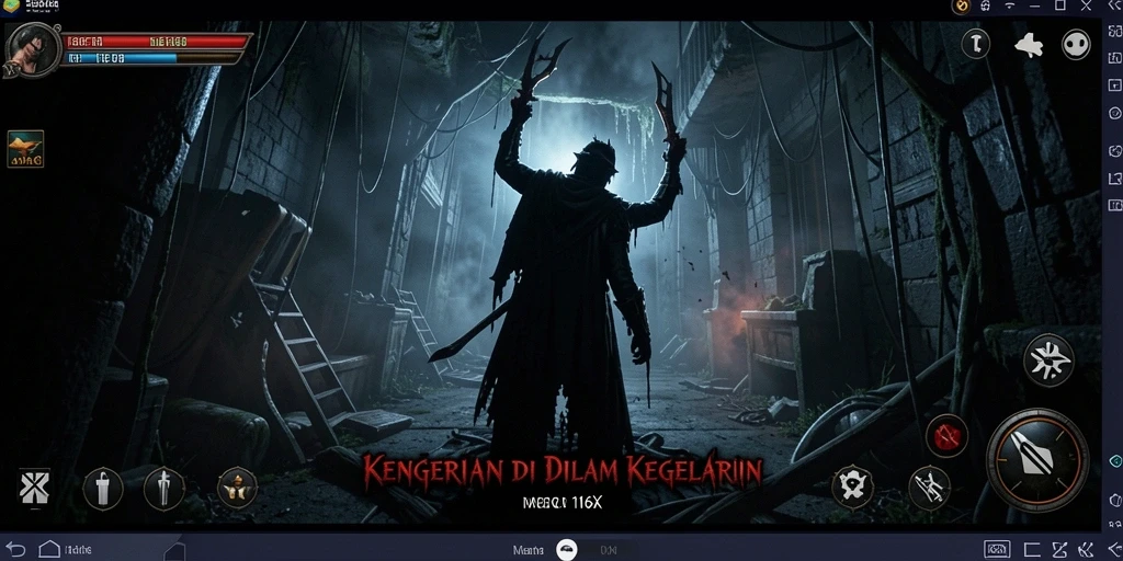 Screenshot gameplay menunjukkan suasana mencekam di dalam game Horror.