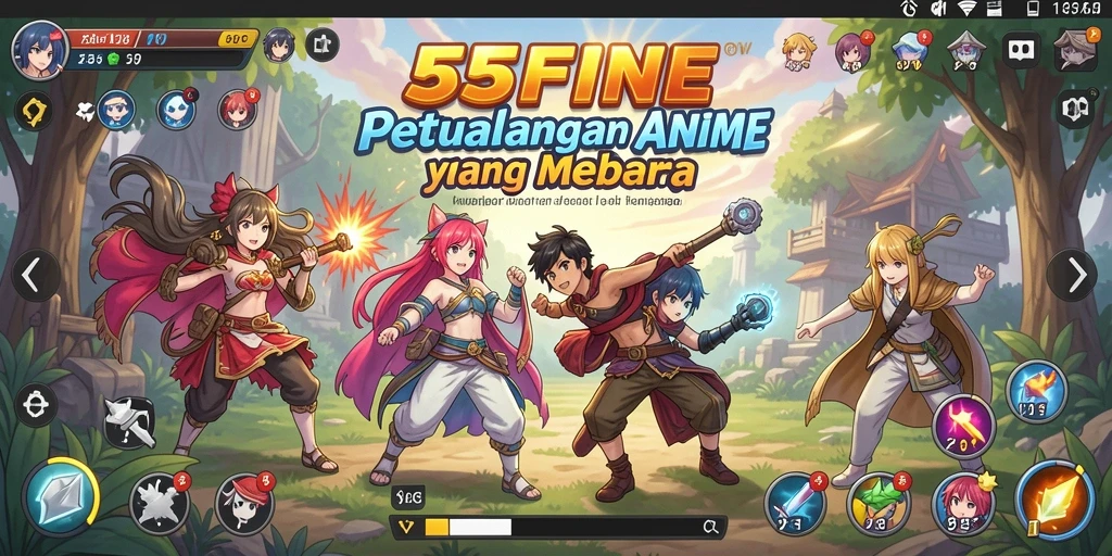 Gameplay menarik dalam 55FIVE, menampilkan karakter anime ikonik.