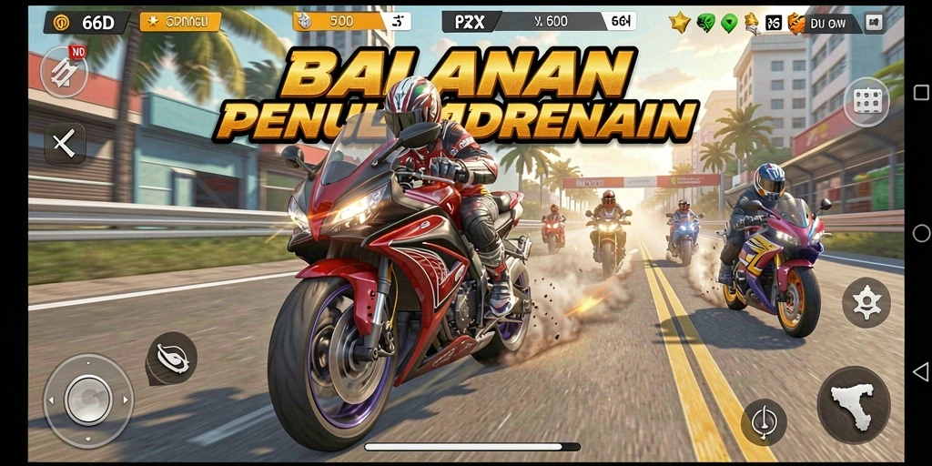 Tampilan gameplay seru di lintasan balapan motor.