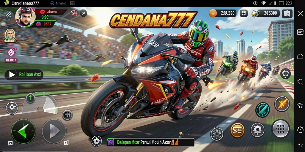 Gameplay seru CENDANA777 saat balapan motor.