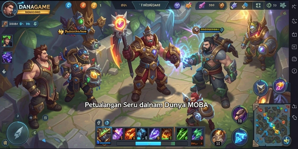 Tampilan gameplay seru dalam pertempuran MOBA.