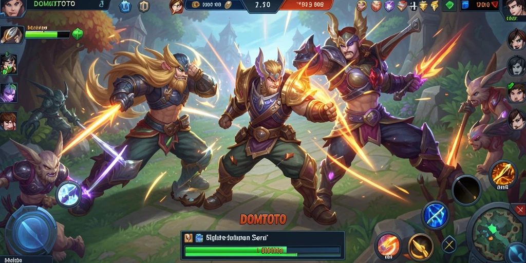 Tampilan aksi seru dari gameplay DOMTOTO di arena MOBA.