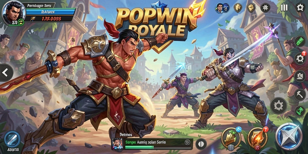 Tampilan bermain POPWIN dalam pertempuran Battle Royale yang mendebarkan.