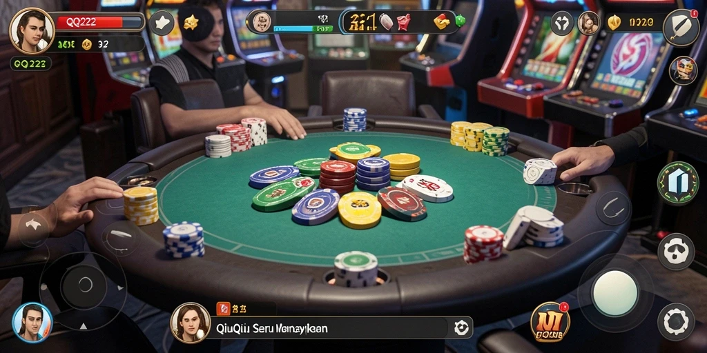 Tampilan gameplay seru di QQ222 yang menampilkan kartu QiuQiu.