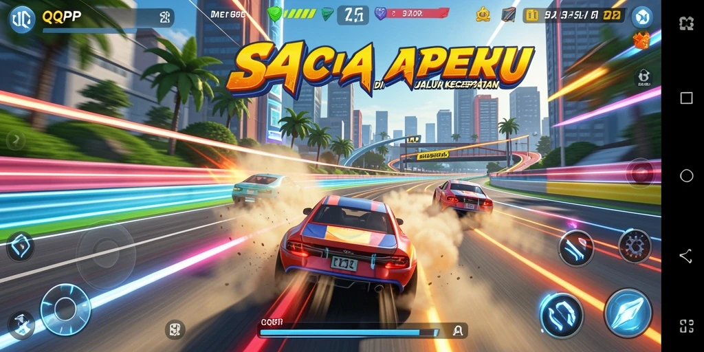 Tampilan gameplay seru dalam QQRP saat balapan di trek yang menantang.