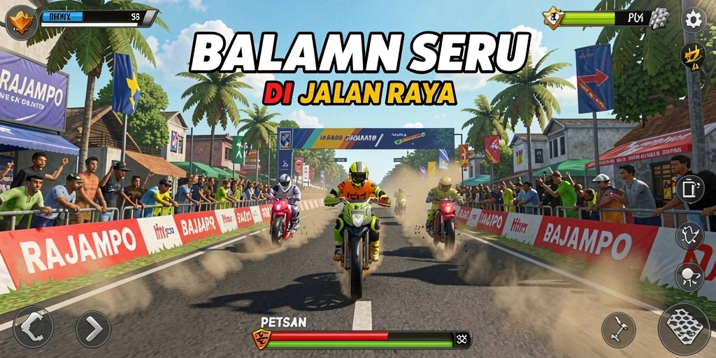 Gameplay Racing seru di RAJAMPO dengan mobil cepat dan trek menantang.