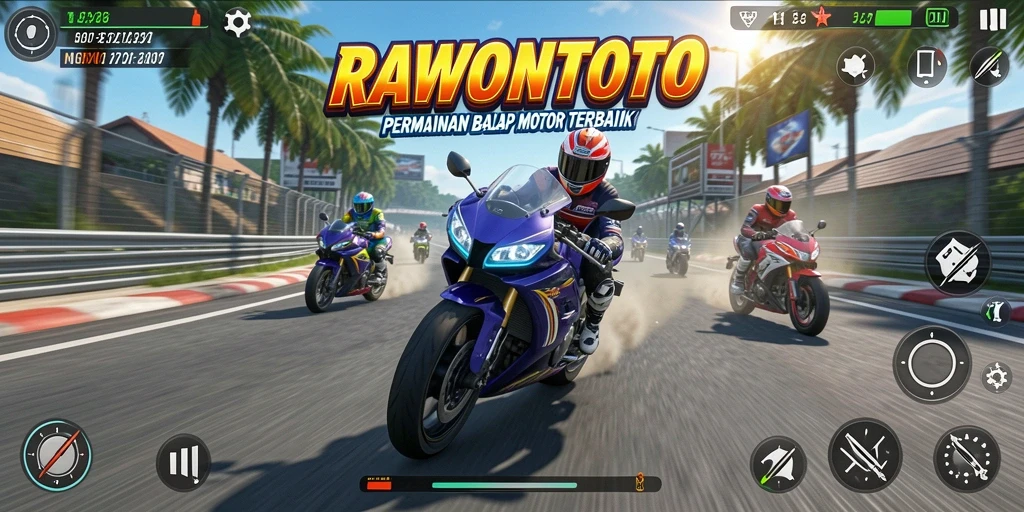 Screenshot RAWONTOTO menunjukkan aksi balap motor yang mendebarkan.