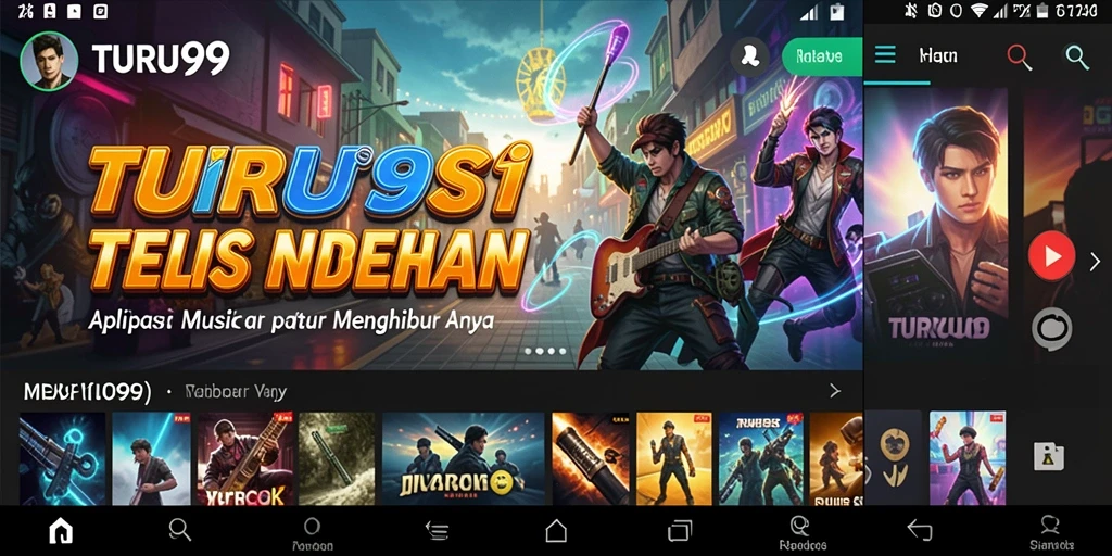 Tampilan utama TURU99 saat memainkan musik dengan antarmuka yang menawan.